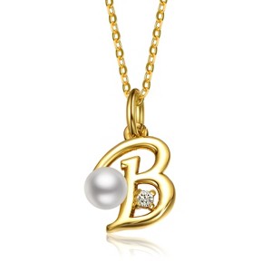 Personalized 14K Gold Plated Initial Pearl Pendant Necklace for all ages: A Charming gold Elegant Keepsake Gift - 1 of 3