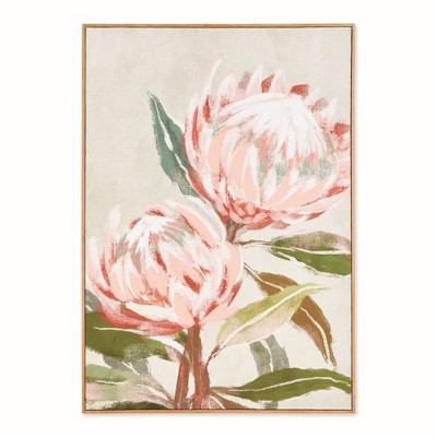 Plum & Post King Protea Giclee - Pink Canvas Art with Walnut Frame