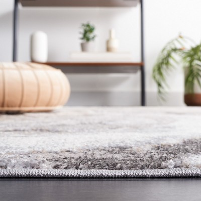 Ivory and Gray Abstract Synthetic Round Area Rug