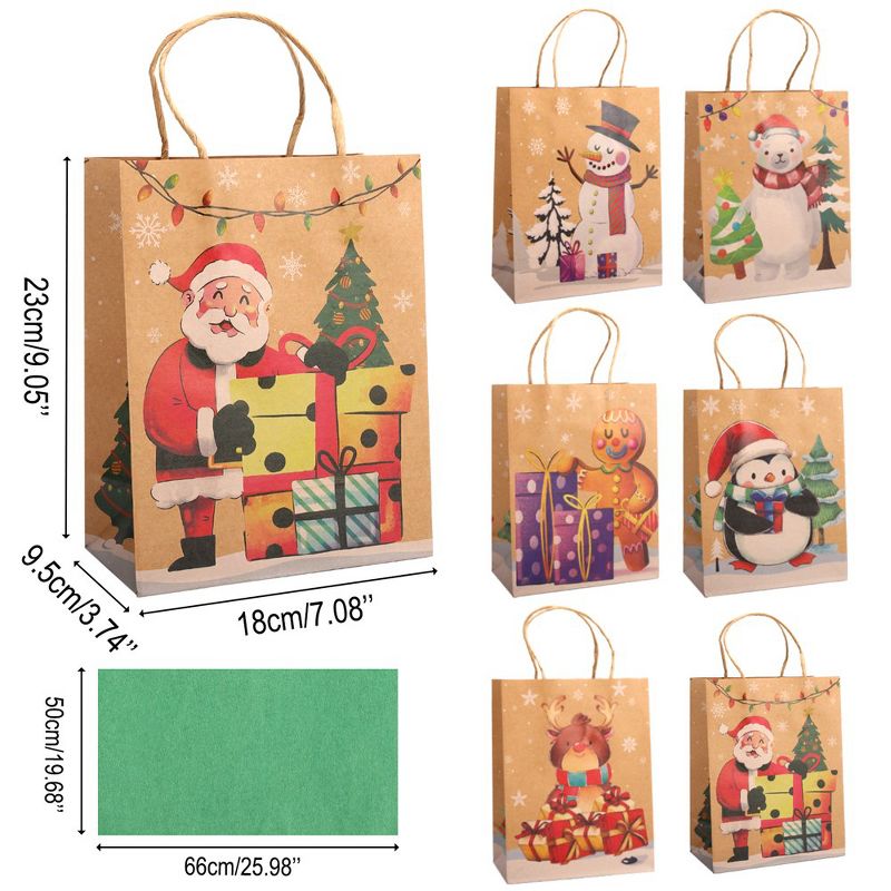 24Pcs Christmas Paper Gift Bags with Tissue Paper, Bulk Kraft Paper Bags with Handle, 2 of 7