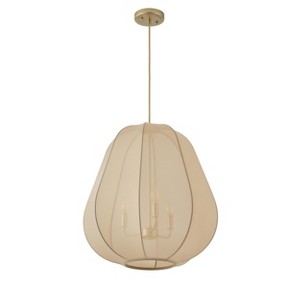 Gold Fabric Teardrop Pendant Light, Modern 3-Light Candelabra Chandelier Fixture, Elegant Lantern Design for Entryway, Bedroom, or Living Room - 1 of 4