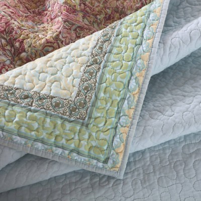 Full Blue Reversible Microfiber Quilt Set with Trim