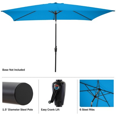 Bright Blue Rectangular Steel Frame Patio Umbrella with Crank and Tilt