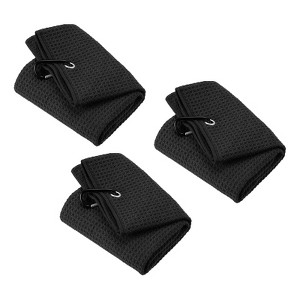 Unique Bargains Super Absorbent Waffle Pattern Tri-Fold Golf Towels with D Clips 3 Pcs - 1 of 4