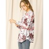 Allegra K Women's Floral Loose V Neck Long Sleeve Button-Up Shirt - 4 of 4