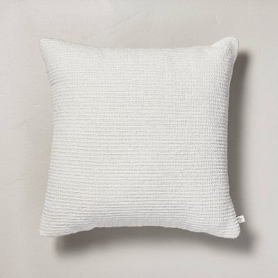 18"x18" Subtle Stripe Indoor/Outdoor Square Throw Pillow Cream - Hearth & Hand™ with Magnolia