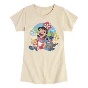 Girls' - Disney - Lilo And Stitch Retro Circle Fitted Short Sleeve Graphic T-Shirt - 1 of 3