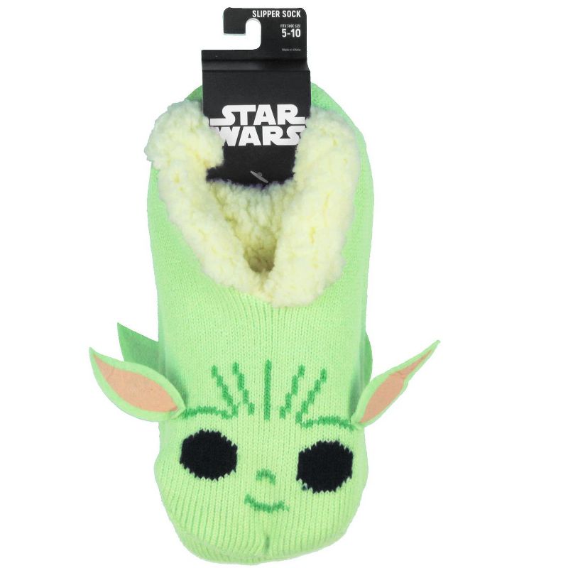 Star Wars The Mandalorian Baby Yoda Women's Slipper Socks No-Slip Sole For Women Green, 4 of 5
