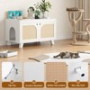 Lirago,White Flip-Top Hidden Cat Litter Box Cabinet with Rattan Doors - Modern & Functional Pet Furniture - 3 of 4