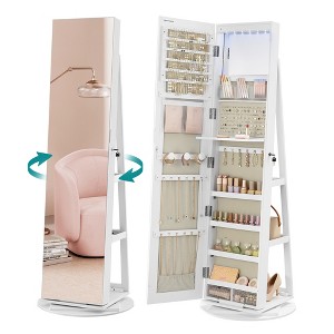 SONGMICS 6 LEDs Lockable Mirror Jewelry Cabinet, Jewelry Organizer, Standing Jewelry Armoire, Frameless Full-Length Mirror, 3 Storage Shelves - 1 of 4