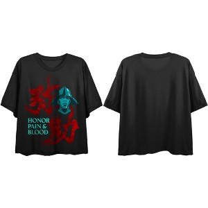 Yasuke Honor Pain & Blood Juniors Black Crop Top T-shirt - 1 of 2