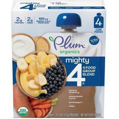 Plum Organics 4pk Mighty 4 Banana Blueberry Sweet Potato Carrot Greek Yogurt &#38; Millet Baby Food Pouches - 16oz_0