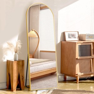 FURNIinspire Full Length Mirrors Floor Standing Body Mirror, Arched Mirror Room Decor Long Dressing Mirror for Bedroom, Gold, 18"*58" - 1 of 4