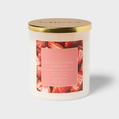 10oz Glass Jar Candle with Lid Fresh Strawberry and Hibiscus - Threshold™