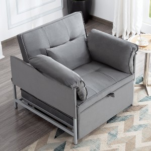 VYNXARIA 34.3inch Convertible Pull-out Sleeper Chair, can be easily converted into a twin size bed,Gray - 1 of 4
