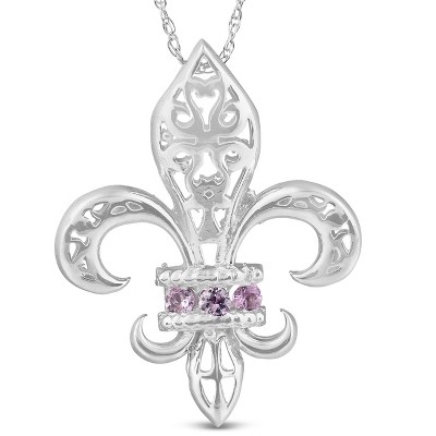 Pompeii3 Pink Sapphire Vintage Fleur De Lis Pendant 10KT White Gold 1"
