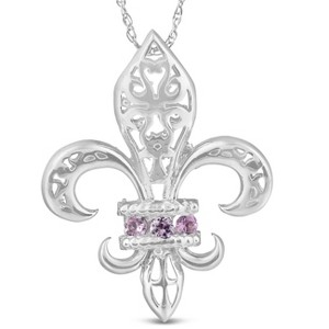 Pompeii3 Pink Sapphire Vintage Fleur De Lis Pendant 10KT White Gold 1" - 1 of 4