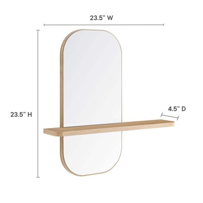 Oak Rectangular Wall Mirror with Shelf