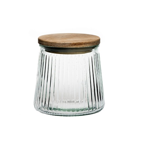 Vetri Glass 2-Piece Storage Jar Set - with Acacia Lid - 8 x 8 x 7 1/2 -  1 count box