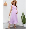 Womens Maternity V Neck Dress Ruffle Sleeve Pocket Baby Shower Maxi Dress - 4 of 4