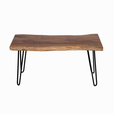 Handcrafted Natural Live Edge 38" Bench with Hairpin Metal Legs