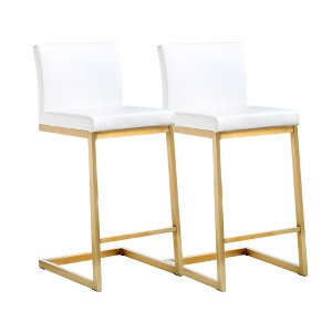Parma Performance Vegan Leather and Gold Stainless Steel Counter Stool - Set of 2 White  15.75"W x 20"D x 36.2"H - 1 of 4