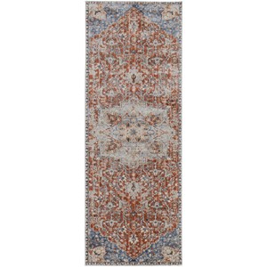 Kaia Transitional Medallion Orange/Ivory/Blue Area Rug - 1 of 4