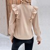 Women's Ruffle Long Sleeve Shirt Tie Front V Neck Casual Fall Blouse Tops Loose Fit Cute Tops - 2 of 4