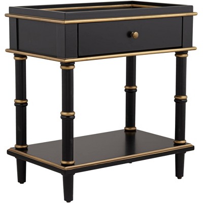 55 Downing Street Cason 15" Wide Black and Gold Rectangular Side Table with Drawer