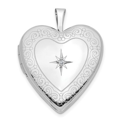 Black Bow Jewelry 20mm Textured Swirl and Diamond Heart Locket in 14k White Gold
