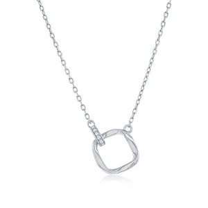 Bella Silver Sterling Silver Twisted Square & Oval Micro Pave CZ Necklace - Silver - 16+2 Inch - 1 of 2