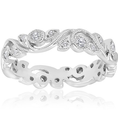 Pompeii3 1/4ct Vintage Stackable Filigree Diamond Eternity Wedding Ring 14k White Gold