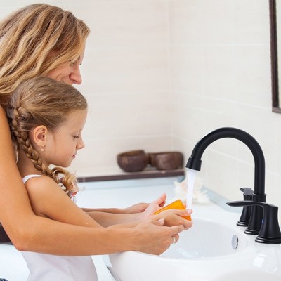 Matte Black Widespread Double Handle Bathroom Faucet with Pop Up Drain