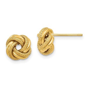 Black Bow Jewelry 9mm (3/8 Inch) 14k Yellow Gold Polished Textured Love Knot Earrings - 1 of 4