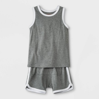 Toddler Boys' 2pc Jersey Knit Tank Top and Pull-On Shorts Set - Cat & Jack™ Medium Heather Gray 18M