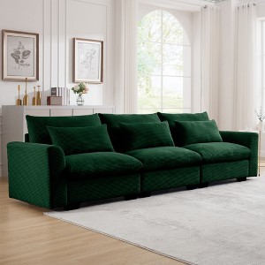 Okak Comfy Sofa with 3 Waist Pillows, Modern Corduroy Upholstered Couch 3 Seater Deep Seat for Living Room,Apartment, Green - 1 of 4