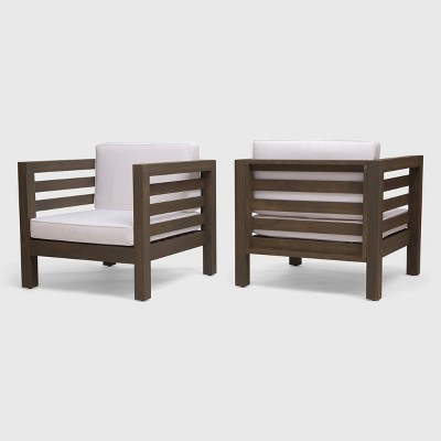 Oana 2pk Acacia Wood Club Chairs - Gray/White - Christopher Knight Home