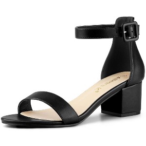 Allegra K Women's Open Round Toe Block Low Heels Ankle Strap Sandals - 1 of 4