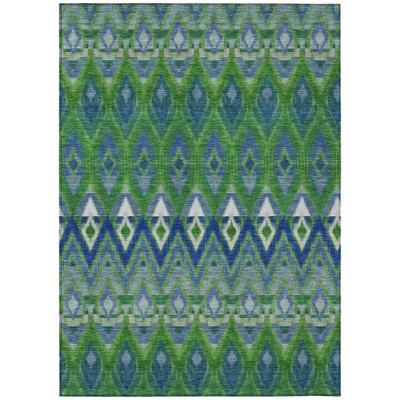 Green And Blue Southwestern Washable Indoor Outdoor Area Rug