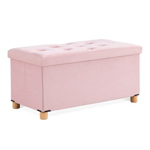 Aoibox Folding Storage Ottoman Bench with Wooden Feet and Lid, Pink Flannelette Fabric, High Rebound Sponge, Seat Foot Rest Side Table for Living Room - 1 of 4