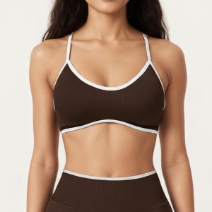 Anna-Kaci Active Women's Contrast Trim Scoop Neck Sports Bra with Adjustable Spaghetti Straps - 1 of 4