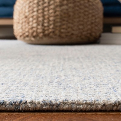 Ivory and Blue 4' Square Hand-Tufted Wool Abstract Rug