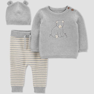 Image of Carter's Just One You® Baby Boys' Bear Striped Top & Bottom Set - Gray 3M