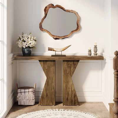 Hommoo 55.12 Inch Farmhouse Console Table Rustic Brown