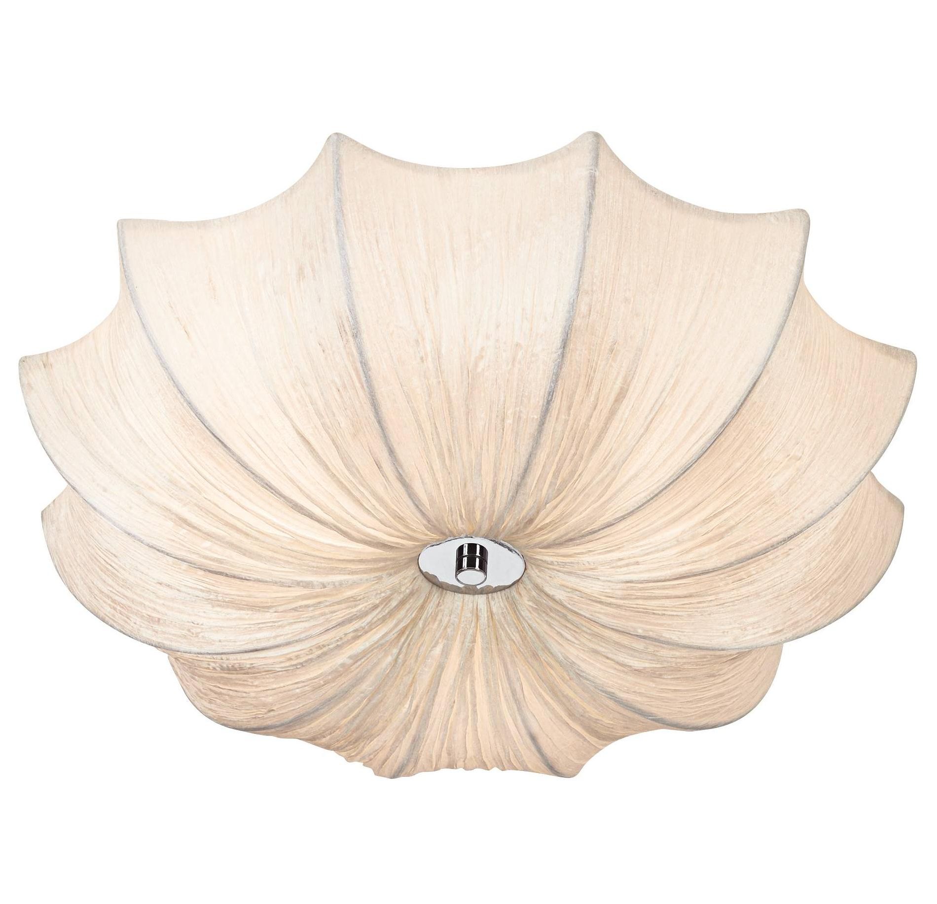 Possini Euro Design Planetarium Modern Ceiling Light Flush Mount Fixture 21" Wide Chrome 3-Light Ivory Fabric Scalloped Bowl for Bedroom Living Room