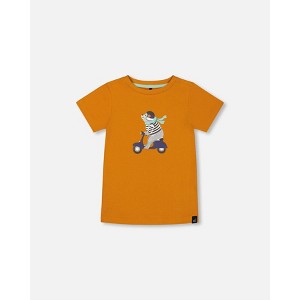 Deux par Deux Boy Organic Cotton Tee Vibrant Orange and Blue Vespa - 1 of 4