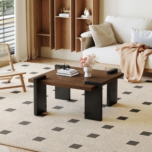 Walnut-colored MDF coffee table, suitable for modern minimalist living rooms and leisure areas, with product dimensions of 31.5*31.5*16.6inches. - 1 of 4