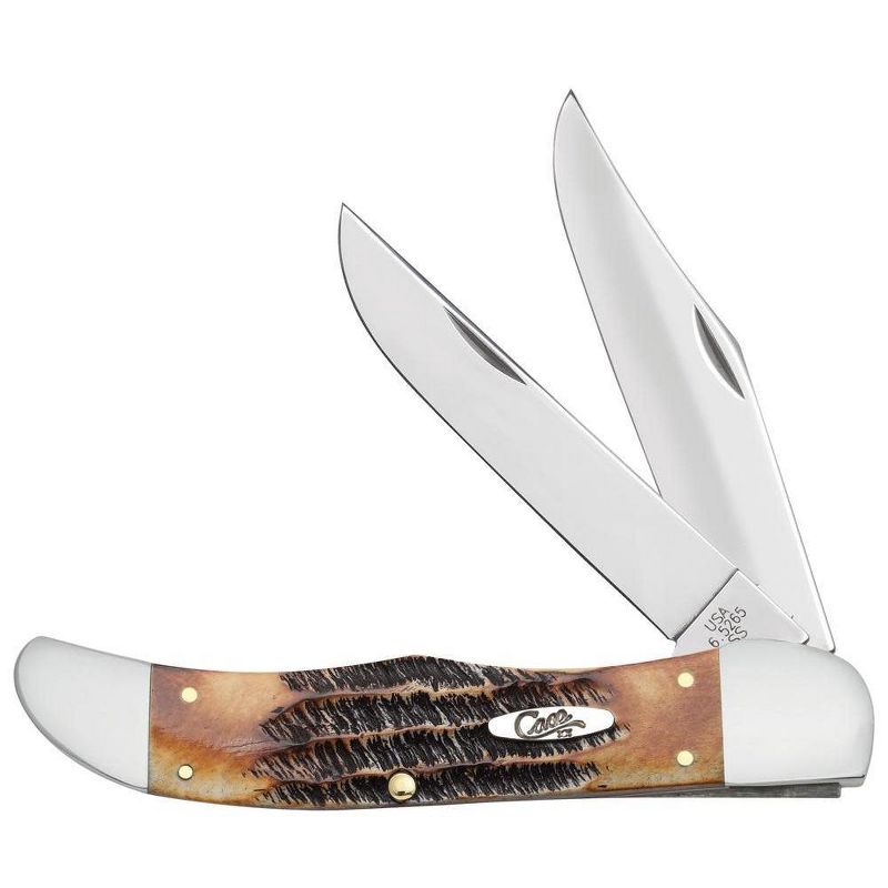 Case XX 6.5 BoneStag Folding Hunter Pocket Knife with Leather Sheath, 1 of 7
