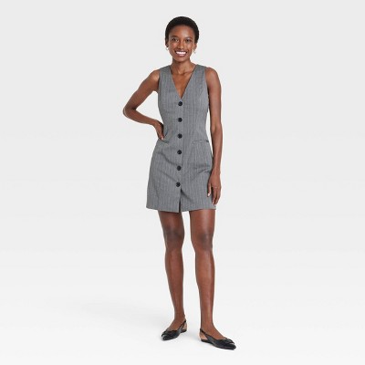 Women's Tailored Mini Vest Dress - A New Day™ Gray Pinstripe Xl : Target