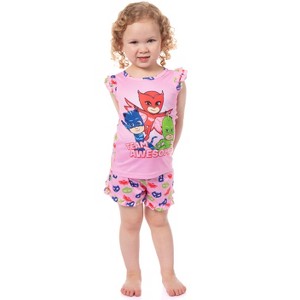 PJ Masks Toddler Girls' Gekko Catboy Owlette Sleep Pajama Sleep Set Shorts Pink - 1 of 4